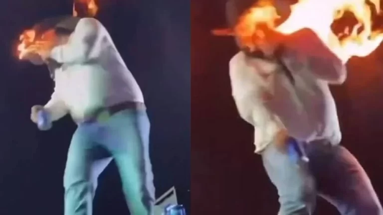 Cantor sertanejo se fere após rosto ser atingido por chamas durante apresentação.