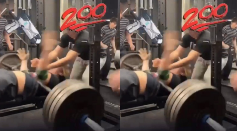 Jovem falha ao tentar levantar 190 kg no supino e vídeo viraliza nas redes sociais